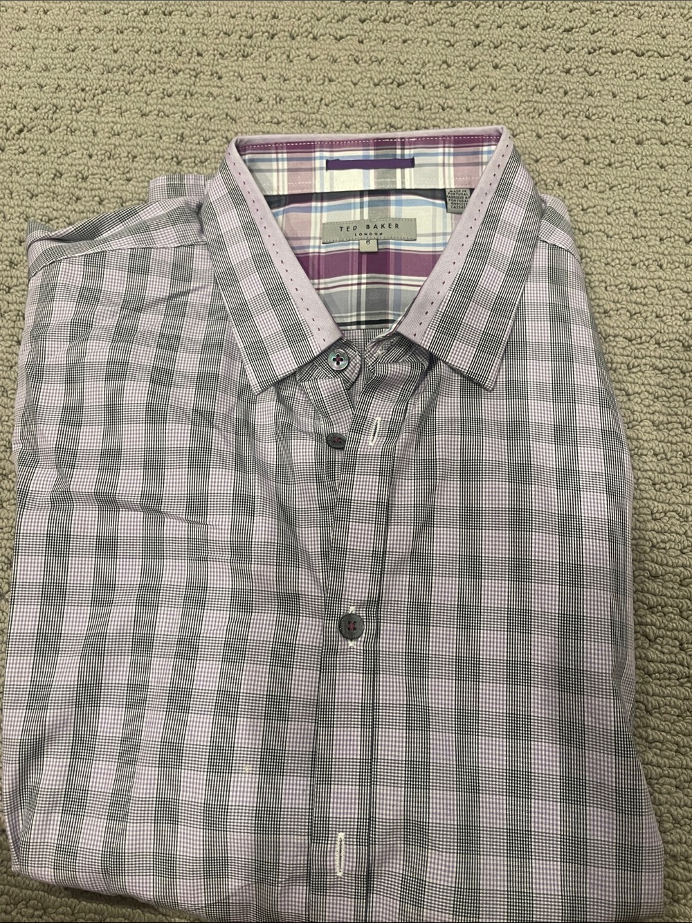 Ted Baker Men’s Purple and Gray Check Casual Button-Down Shirt